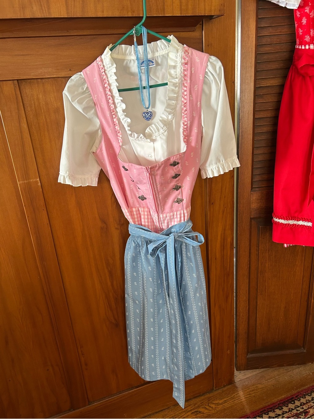 Pink & Blue Traditional Dirndl + Blouse & Necklace | Oktoberfest